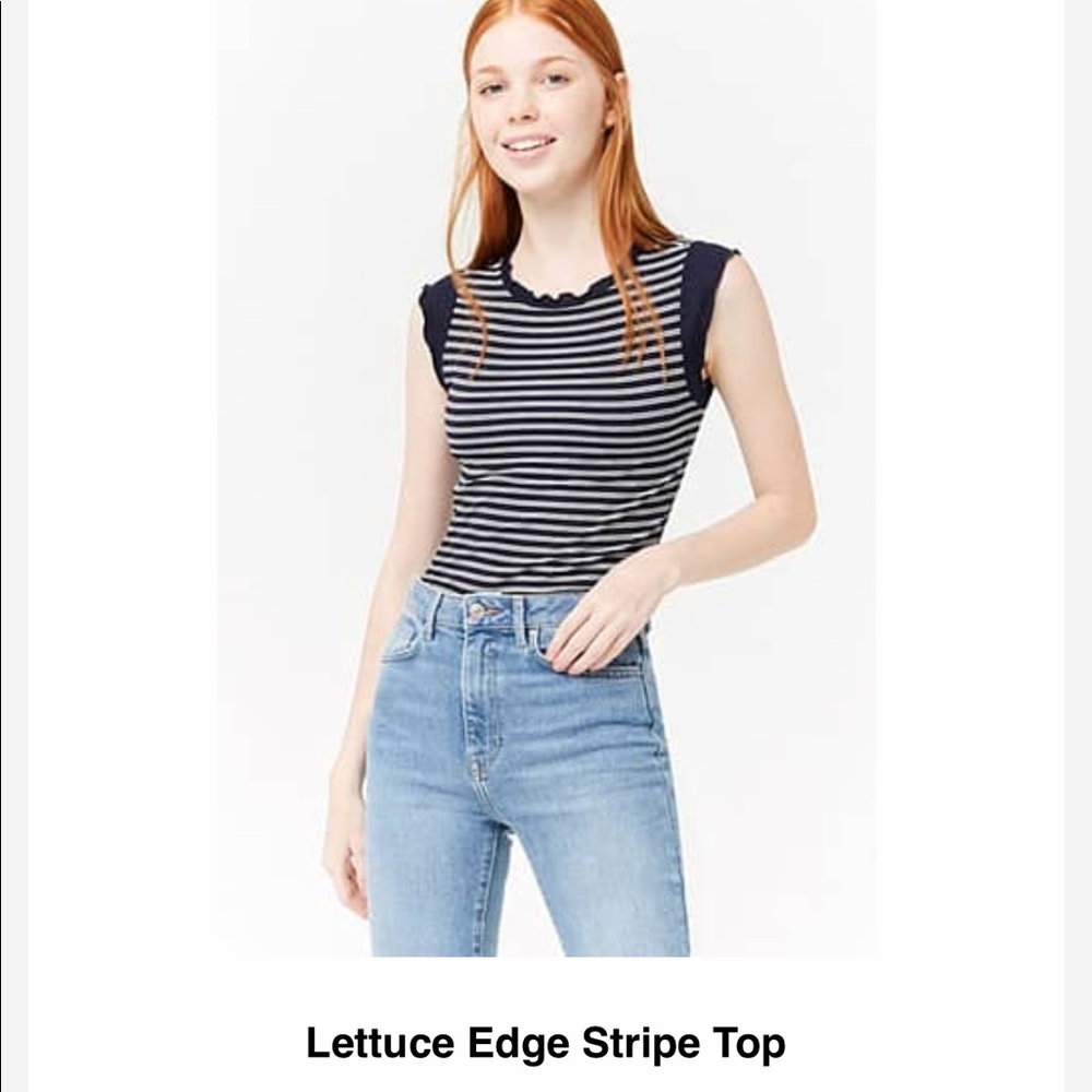 Lettuce edge dark blue striped tank top
